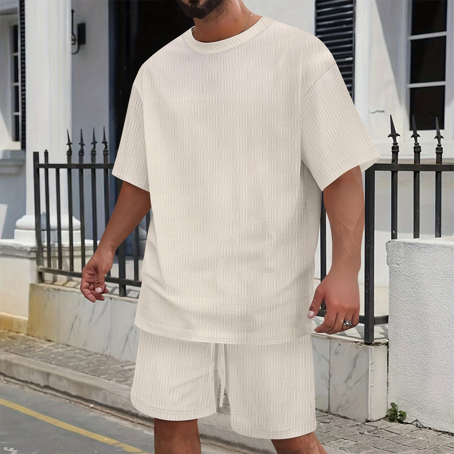 Men's Crew Neck Shirt Shorts Casual Set