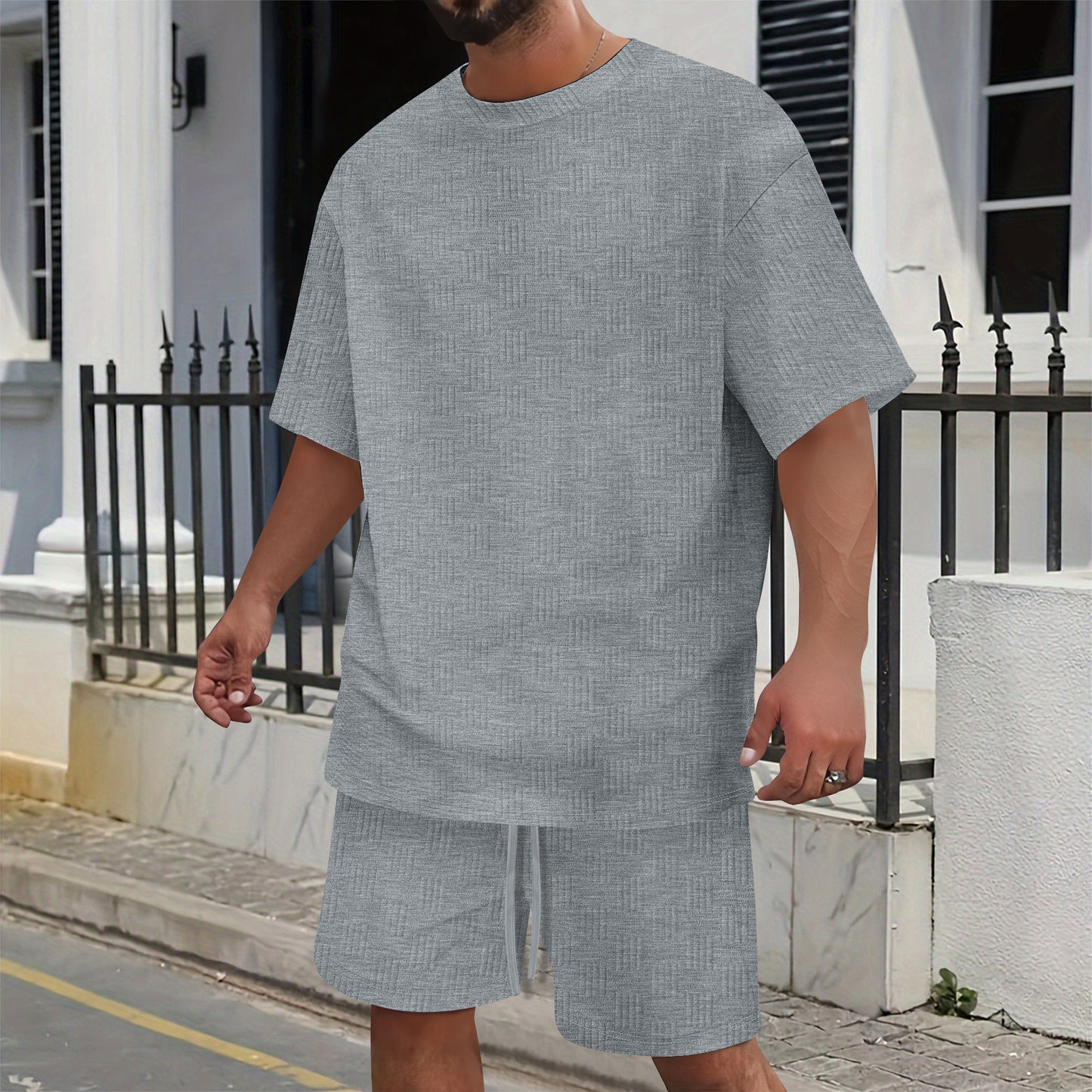 Men's Crew Neck Shirt Shorts Casual Set
