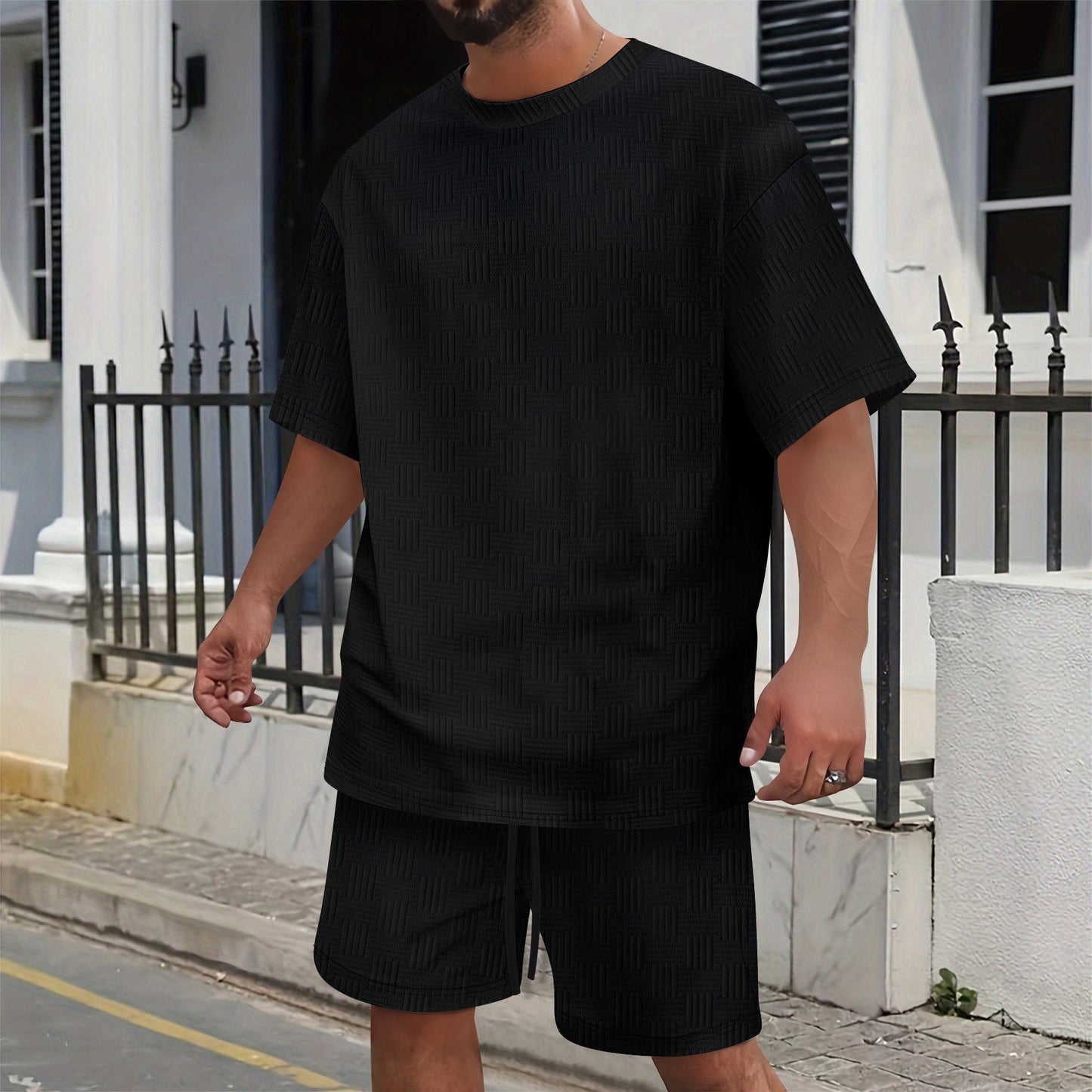 Men's Crew Neck Shirt Shorts Casual Set