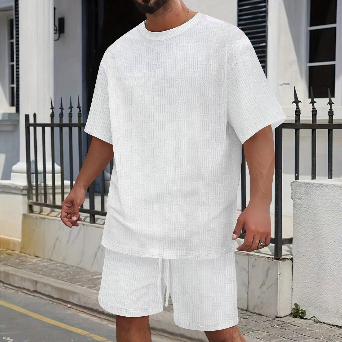 Men's Crew Neck Shirt Shorts Casual Set