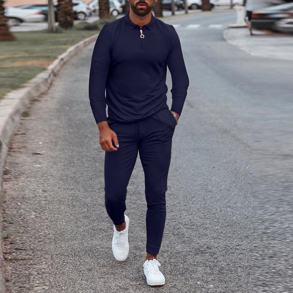 Men's Tracksuit Long Sleeve Polo Shirt Jogger Set