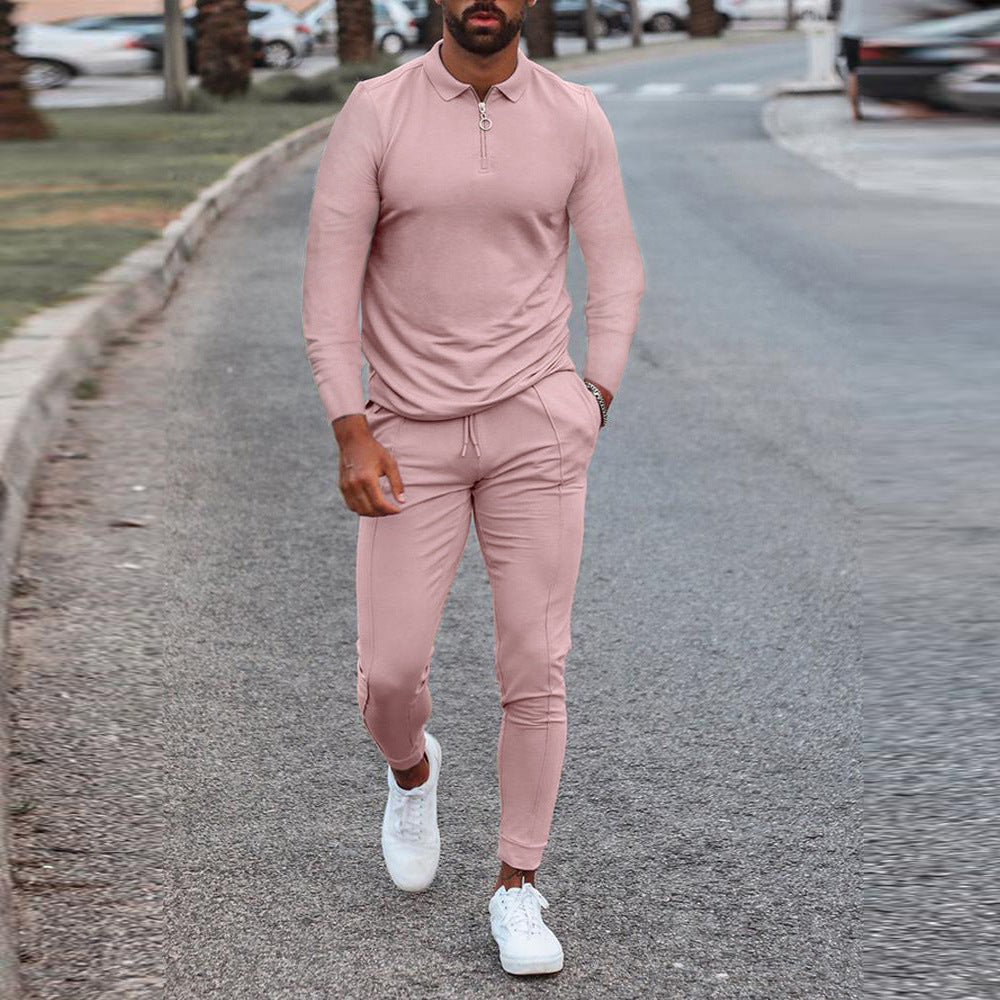 Men's Tracksuit Long Sleeve Polo Shirt Jogger Set