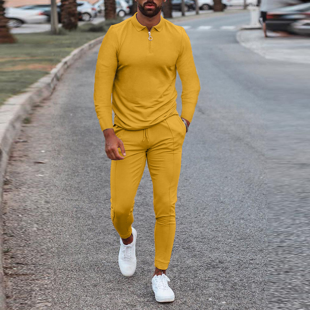 Men's Tracksuit Long Sleeve Polo Shirt Jogger Set