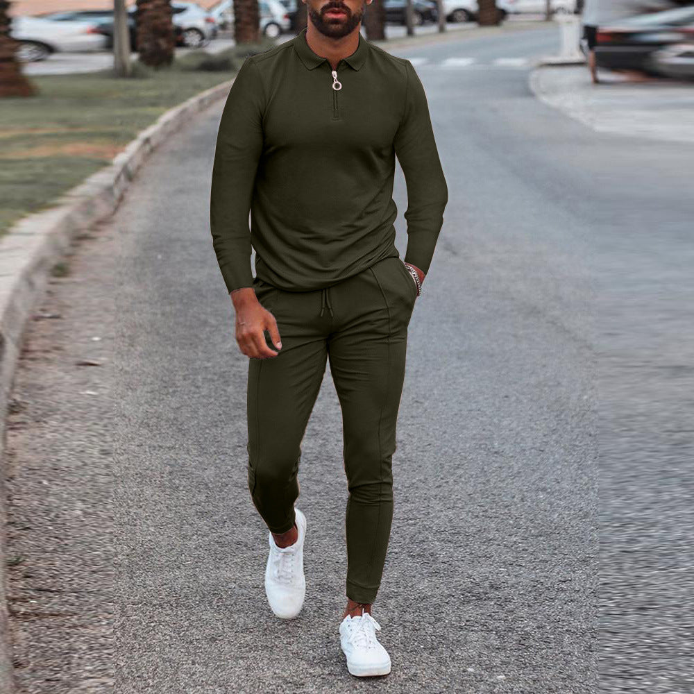 Men's Tracksuit Long Sleeve Polo Shirt Jogger Set