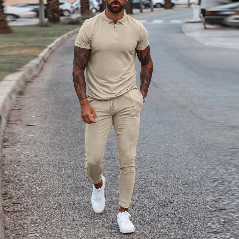 Men's Tracksuit Long Sleeve Polo Shirt Jogger Set