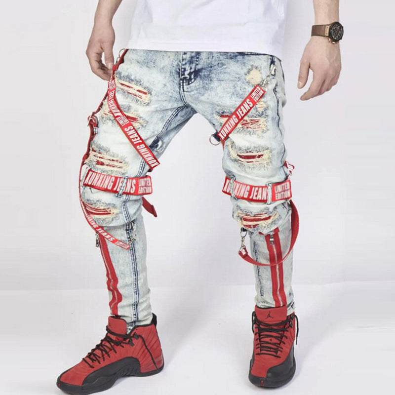 Men's Denim Stacked Ripped Pants