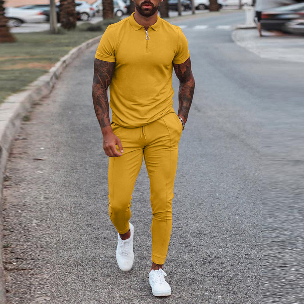 Men's Tracksuit Long Sleeve Polo Shirt Jogger Set