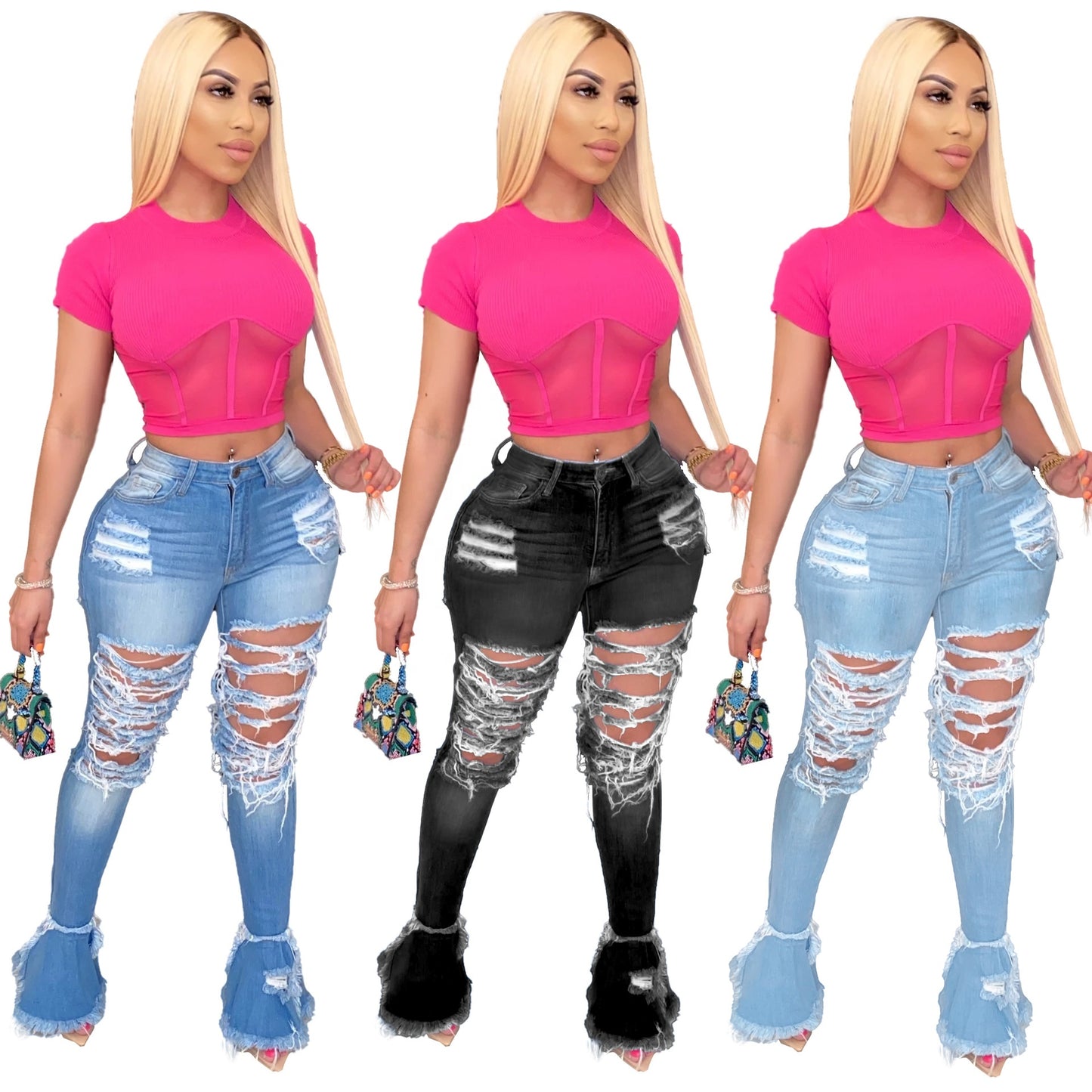 Women's Bell Bottom Slim Fit Oversized Stretch Jeans