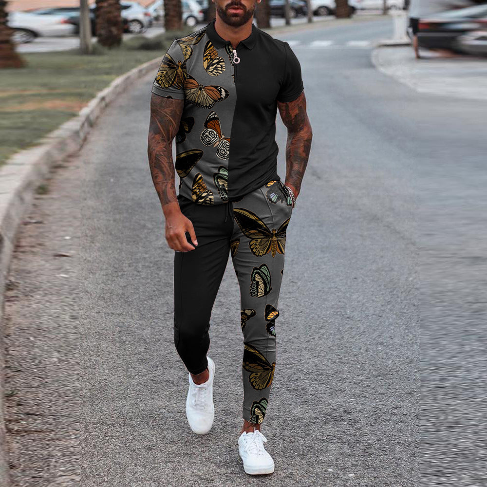 Men's Tracksuit Long Sleeve Polo Shirt Jogger Set
