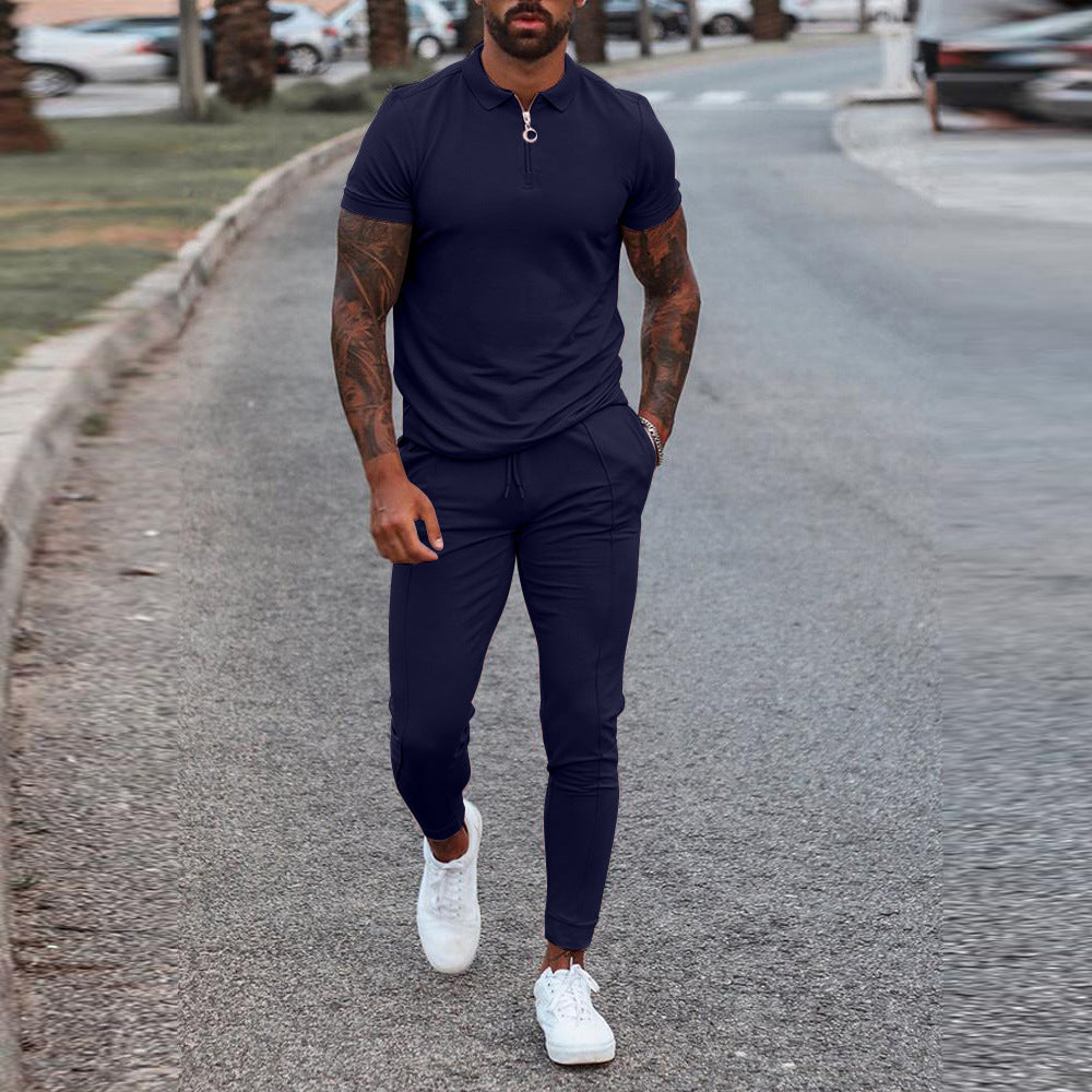 Men's Tracksuit Long Sleeve Polo Shirt Jogger Set