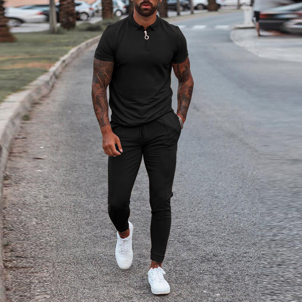 Men's Tracksuit Long Sleeve Polo Shirt Jogger Set