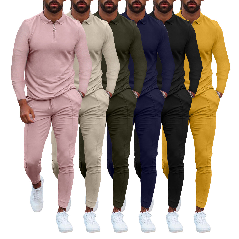 Men's Tracksuit Long Sleeve Polo Shirt Jogger Set