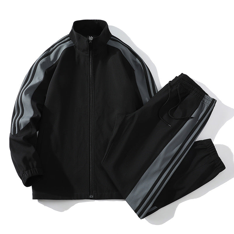 Men's Trendy Handsome Casual Stand Collar Top And Trousers Two-piece Set