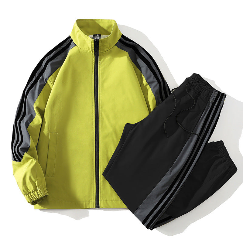 Men's Trendy Handsome Casual Stand Collar Top And Trousers Two-piece Set