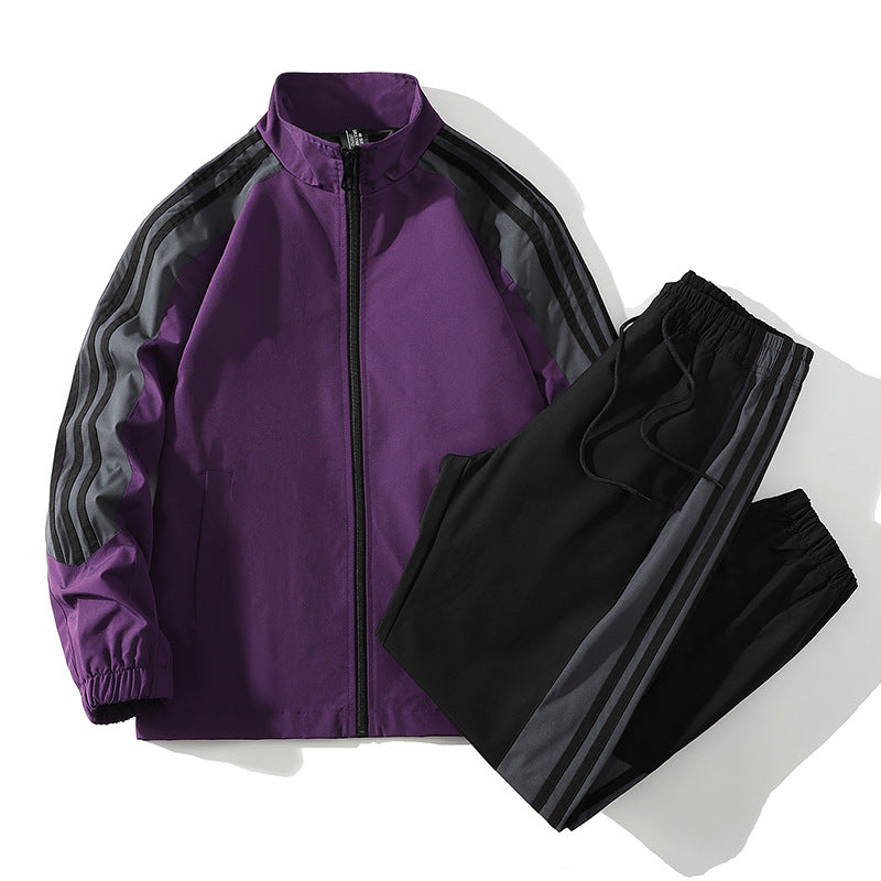 Men's Trendy Handsome Casual Stand Collar Top And Trousers Two-piece Set