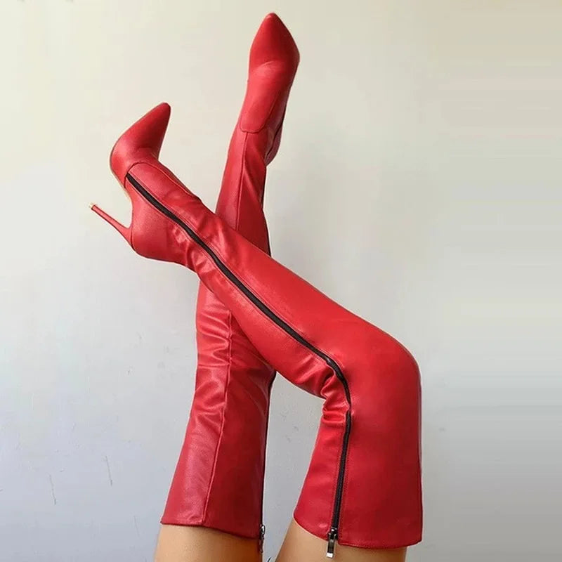 Pointed Side Zipper Slim High Heels Boots