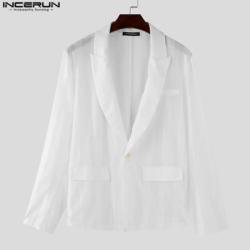 Handsome Men's Tops See-through Striped Suit Jackets