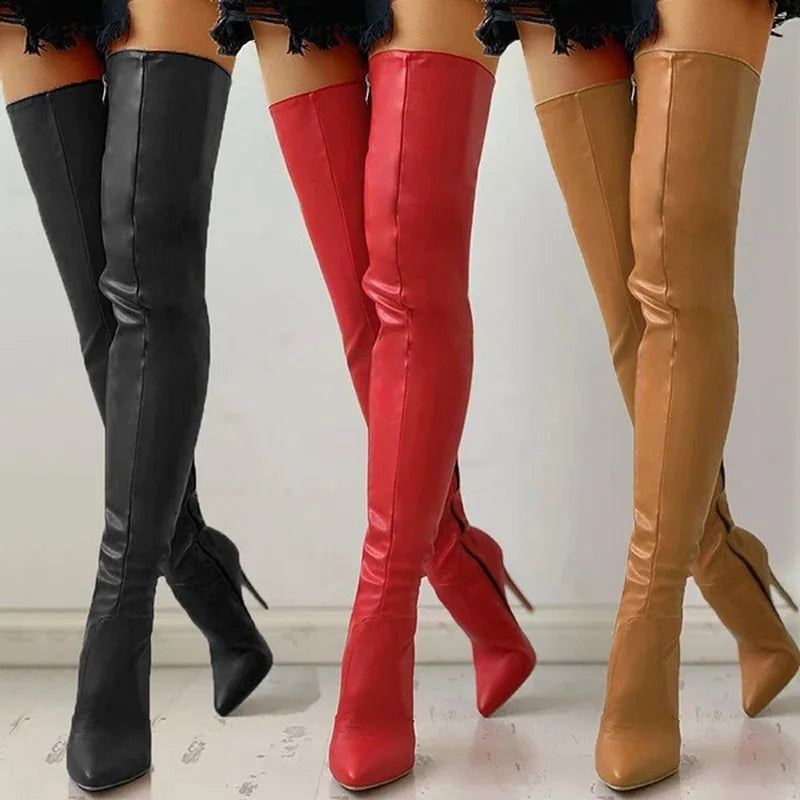 Pointed Side Zipper Slim High Heels Boots