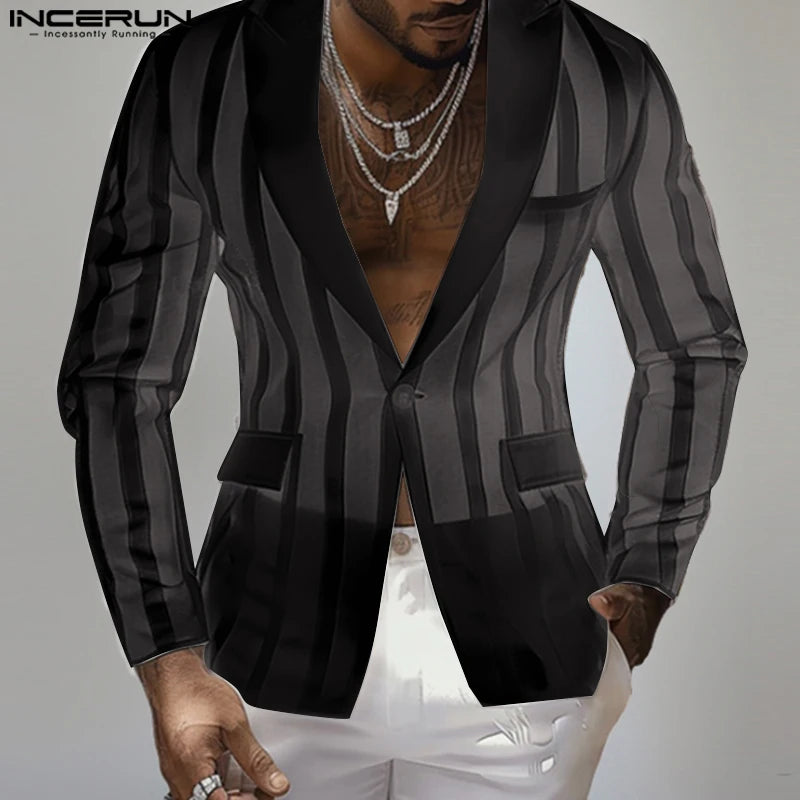 Handsome Men's Tops See-through Striped Suit Jackets