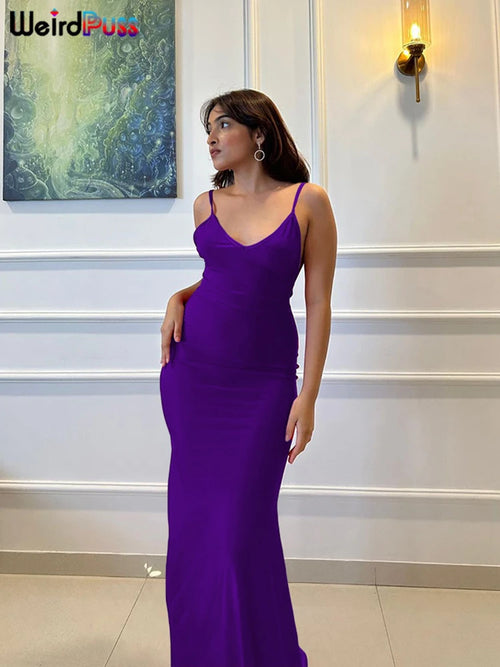 Women's Weird Puss Sexy Backless Evening Maxi Dress