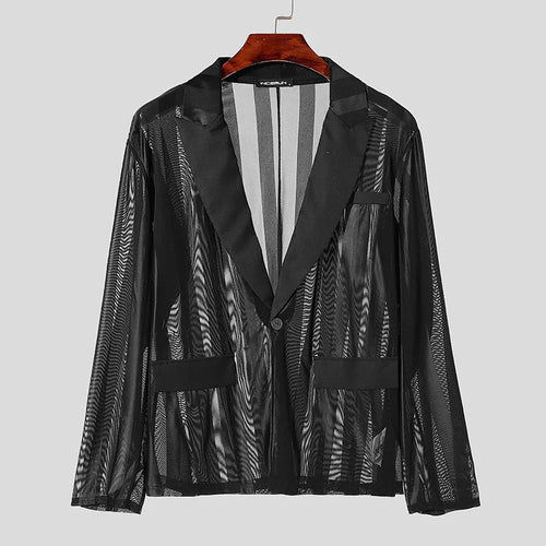 Handsome Men's Tops See-through Striped Suit Jackets