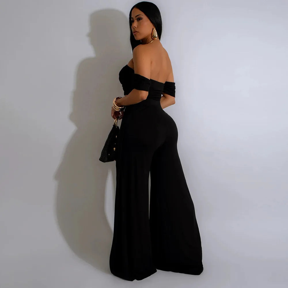 Women's Short Sleeve Slash Neck Ruched Tops and Wide Leg Split Pants