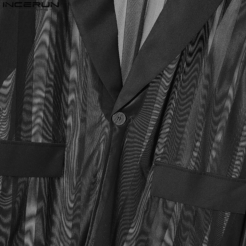 Handsome Men's Tops See-through Striped Suit Jackets