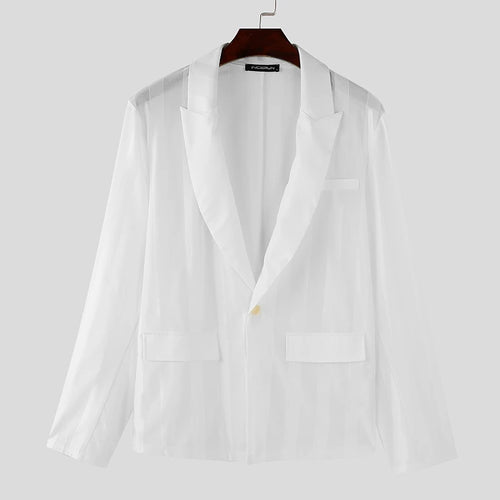 Handsome Men's Tops See-through Striped Suit Jackets