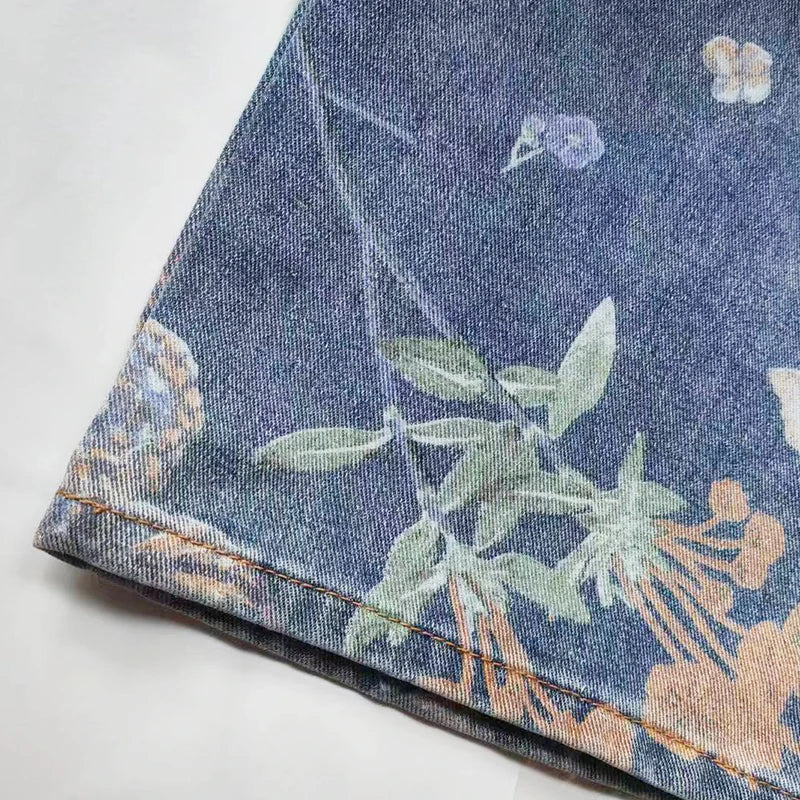 Men's Floral Denim Mopping Korean Style Pant