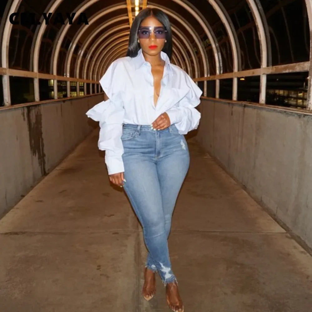 Women's Cut Out Sleeve White Blouse