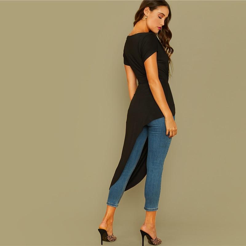 Women's Black Off Shoulder Asymmetrical Hem Bardot Top