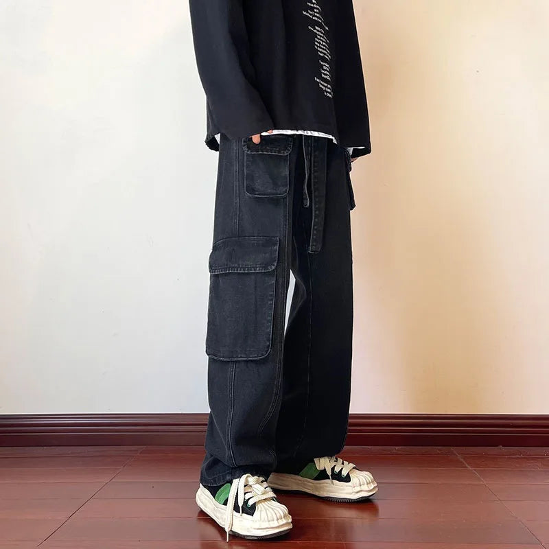 Men Jeans Wide Leg Denim Pant Loose Straight Baggy