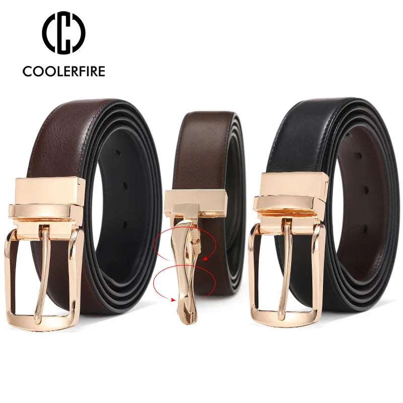 Men Reversible Dress Belts Casual High Quality Belt Genuine Leather Belt Male Vintage Luxury Coolerfire HQ108