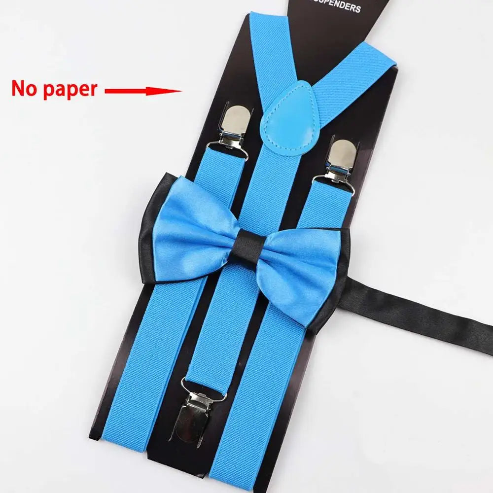 Solid Color Man's Belt Bowtie Set Men Women Suspenders Polyester Y-Back Braces Two Colors Bow Tie Adjustable Elastic