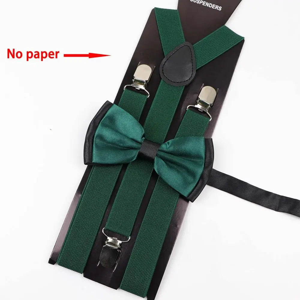 Solid Color Man's Belt Bowtie Set Men Women Suspenders Polyester Y-Back Braces Two Colors Bow Tie Adjustable Elastic