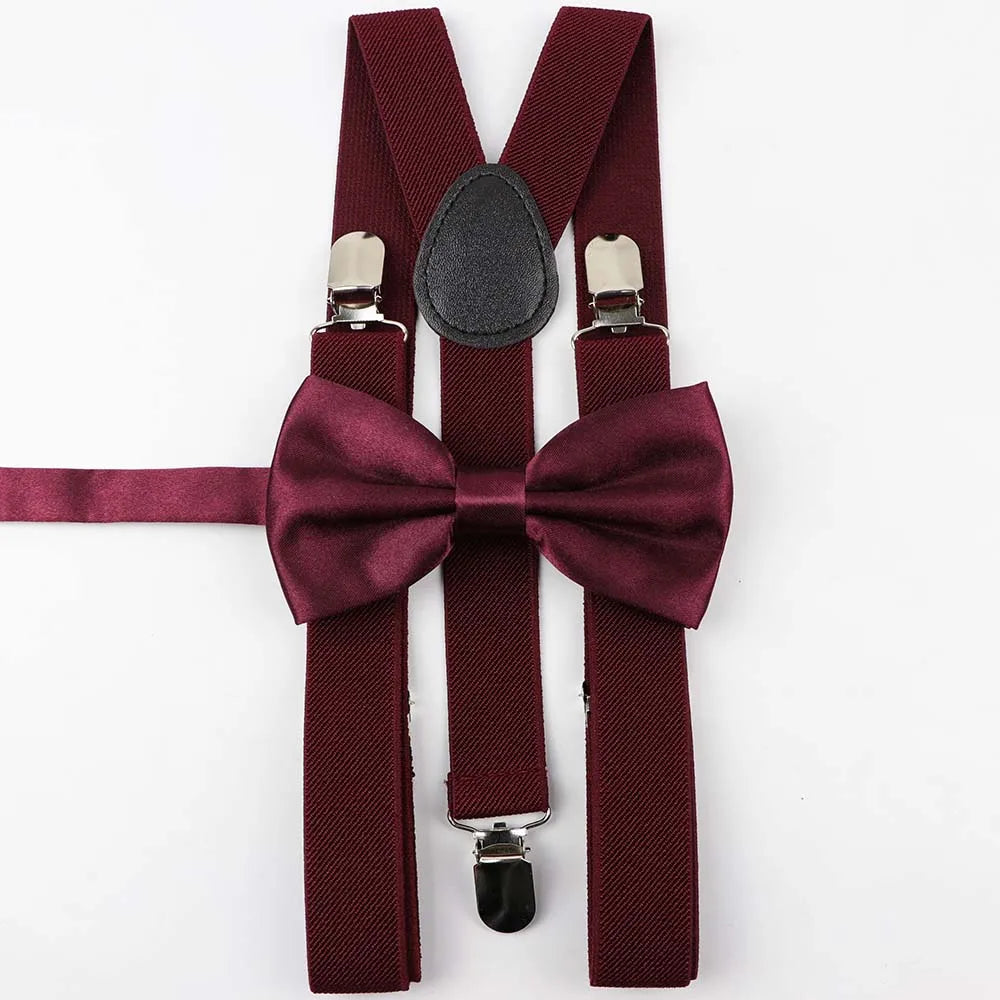 Solid Color Man's Belt Bowtie Set Men Women Suspenders Polyester Y-Back Braces Two Colors Bow Tie Adjustable Elastic