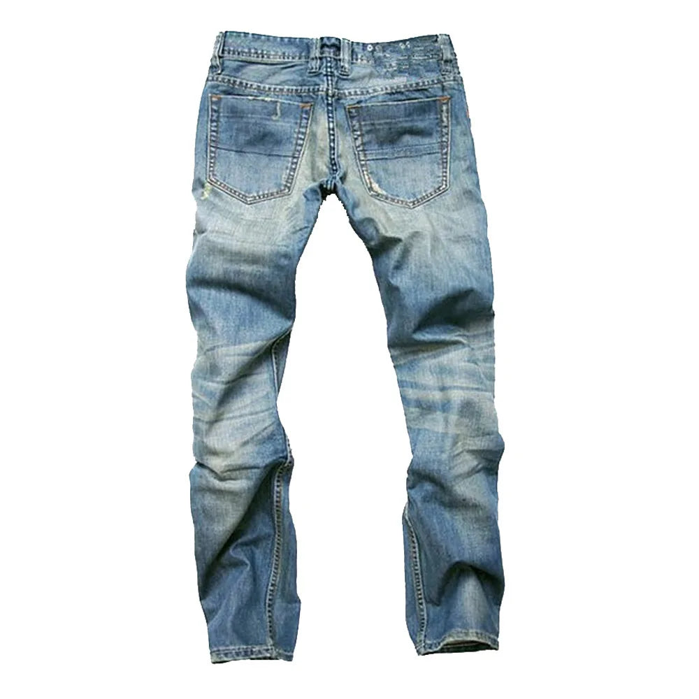 Ripped Denim Jeans for Men Straight Slim