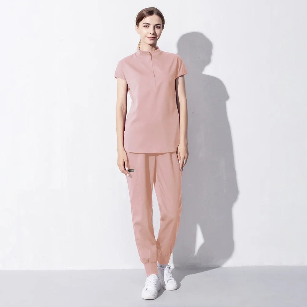 Scrubs Set for Women Pet Hospital Uniform Set Scrub Suits Solid Color Unisex Surgical Gown Pocket V-Neck Joggers Wholesale Price