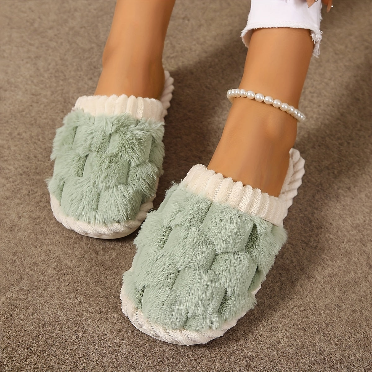 Cozy Colorblock Faux Fur Slippers