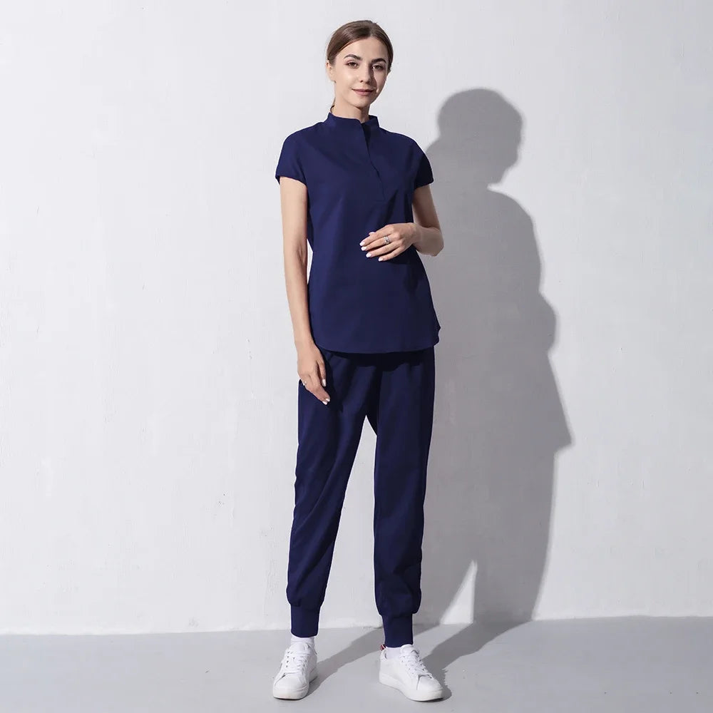 Scrubs Set for Women Pet Hospital Uniform Set Scrub Suits Solid Color Unisex Surgical Gown Pocket V-Neck Joggers Wholesale Price