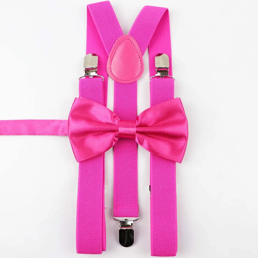 Solid Color Man's Belt Bowtie Set Men Women Suspenders Polyester Y-Back Braces Two Colors Bow Tie Adjustable Elastic