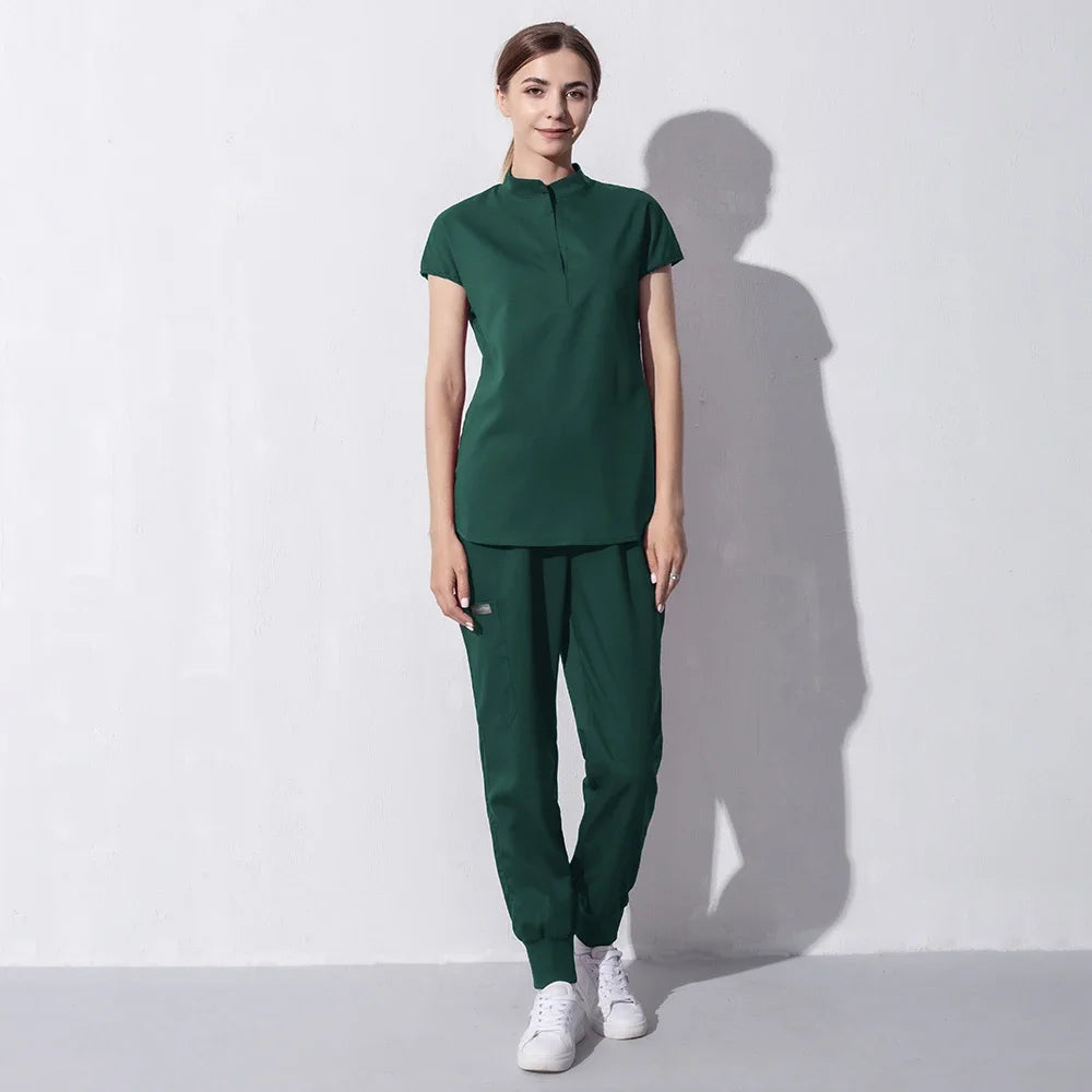 Scrubs Set for Women Pet Hospital Uniform Set Scrub Suits Solid Color Unisex Surgical Gown Pocket V-Neck Joggers Wholesale Price