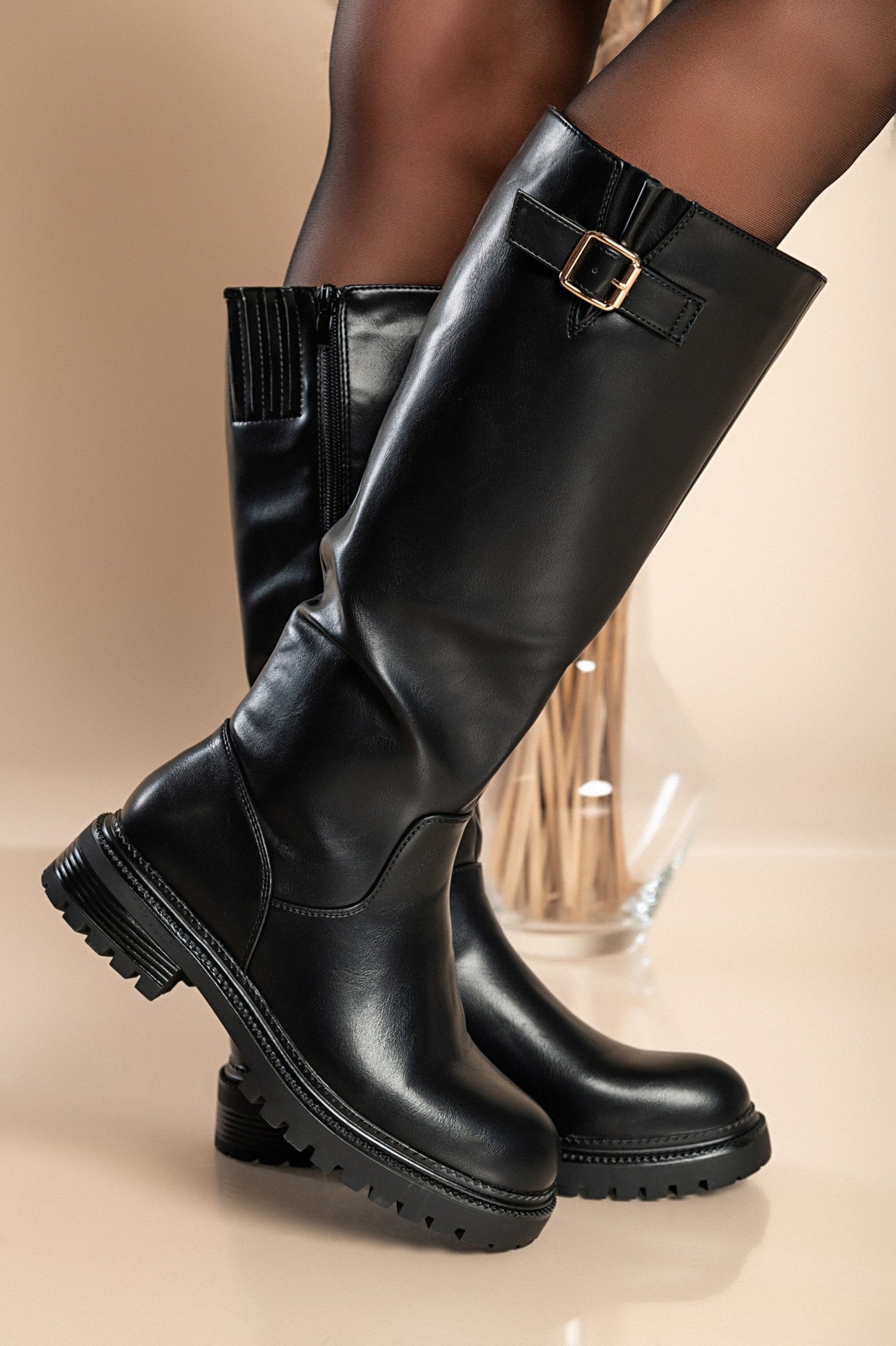 Elegant Faux Leather Boots, W8BX220826, Black