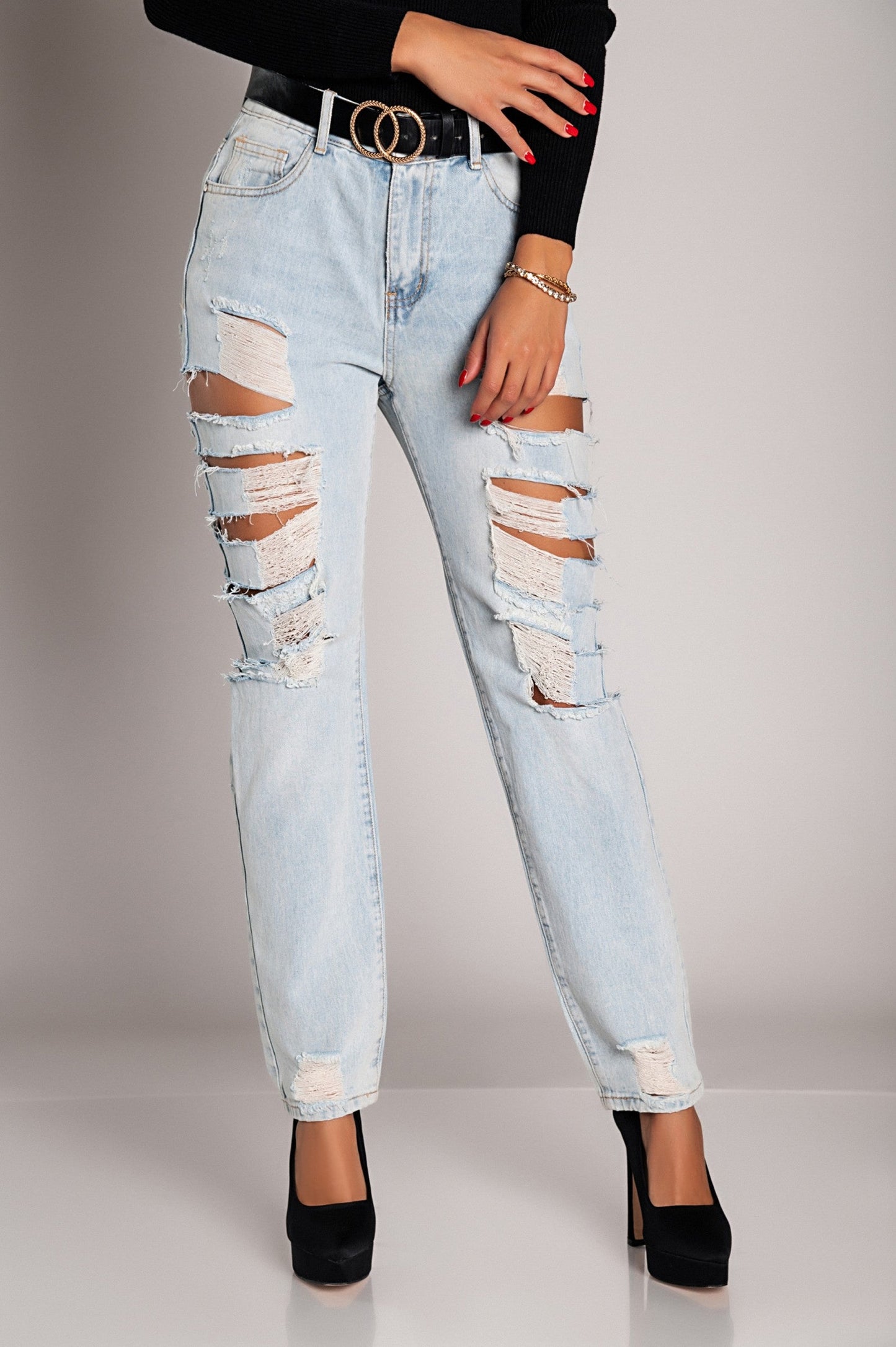 Straight jeans with big rips Venetina, light blue