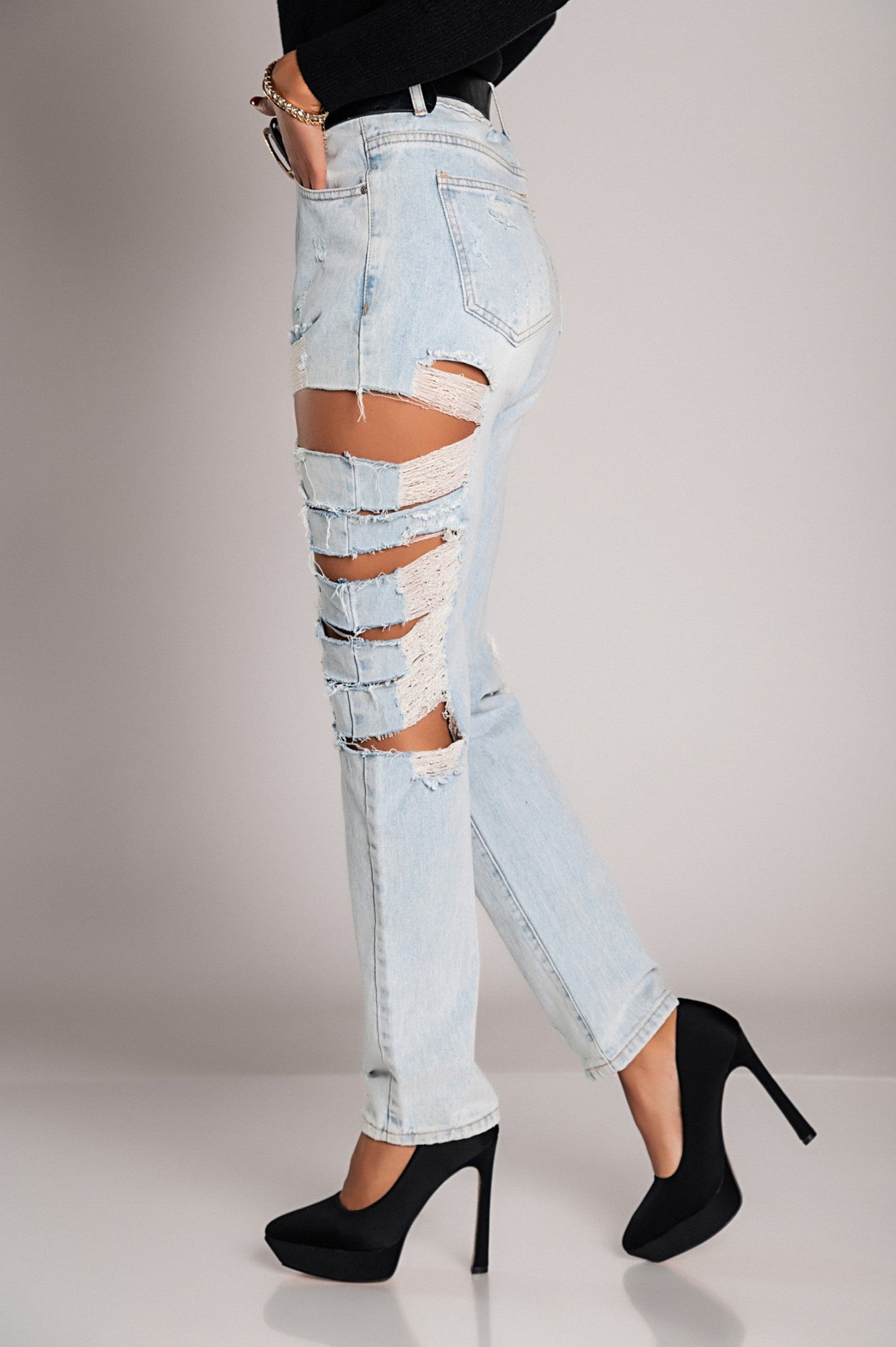 Straight jeans with big rips Venetina, light blue