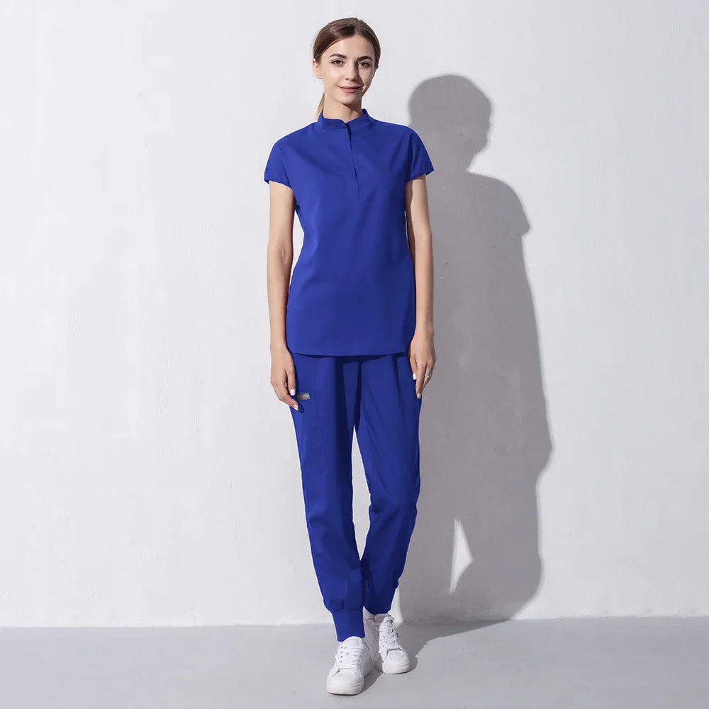 Scrubs Set for Women Pet Hospital Uniform Set Scrub Suits Solid Color Unisex Surgical Gown Pocket V-Neck Joggers Wholesale Price