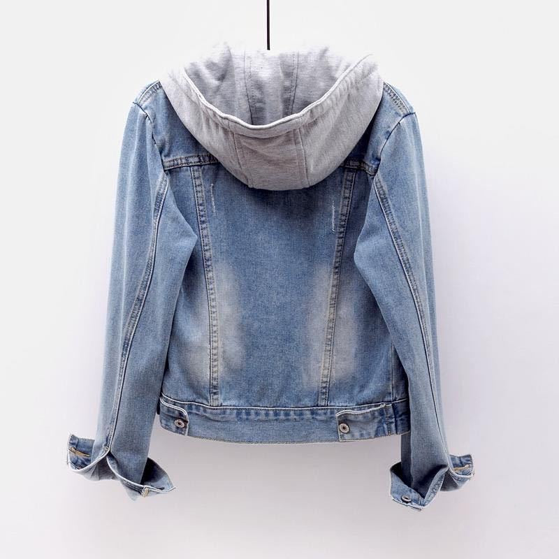 Casual Blue Plus Size Jean Ladies Hoodie Denim