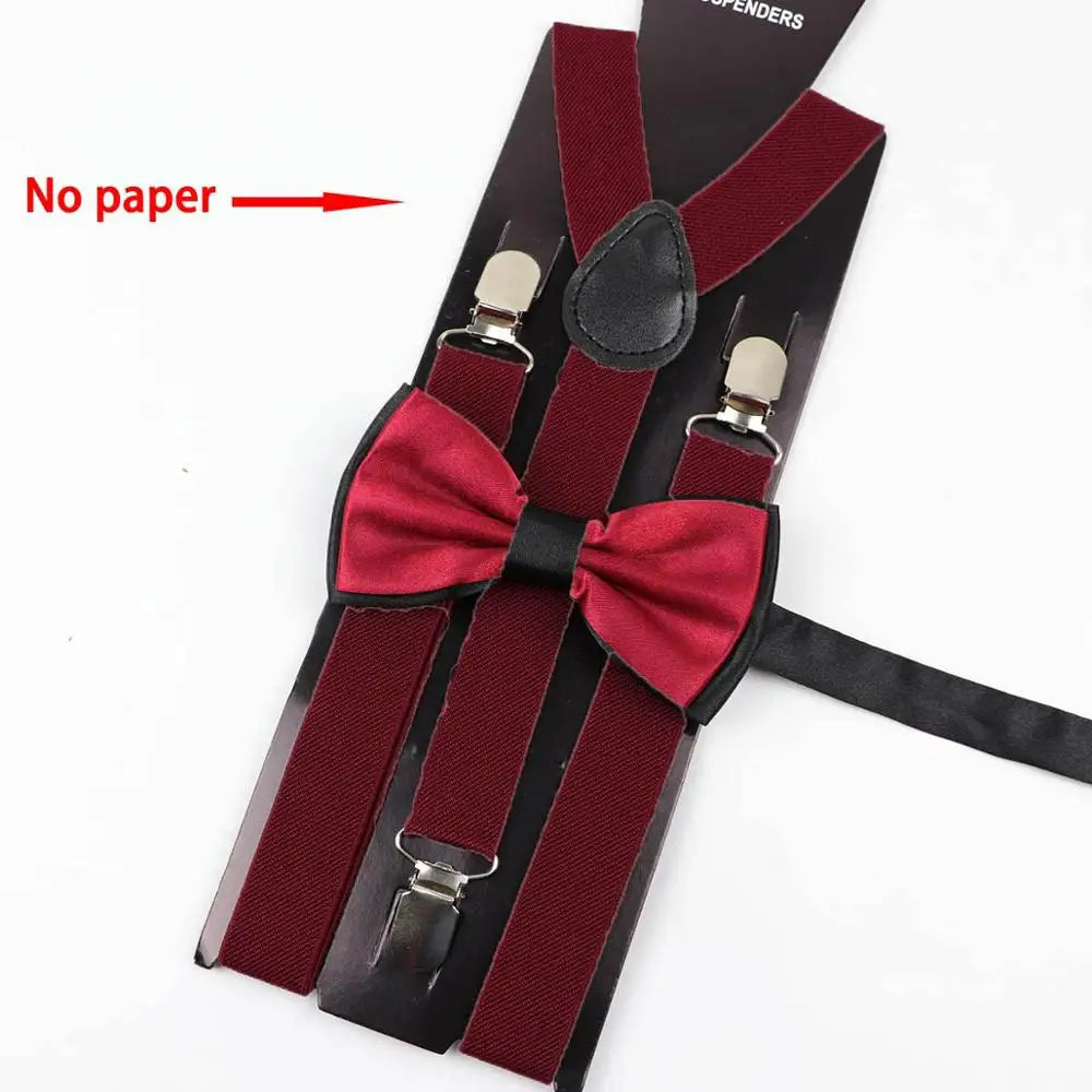 Solid Color Man's Belt Bowtie Set Men Women Suspenders Polyester Y-Back Braces Two Colors Bow Tie Adjustable Elastic