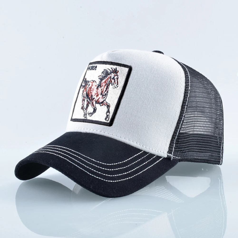 New Fashion Baseball Caps Men Women Snapback Mesh Baseball Hats With Horse Embroidery Patch Trucker Casquette Summer Visor Caps