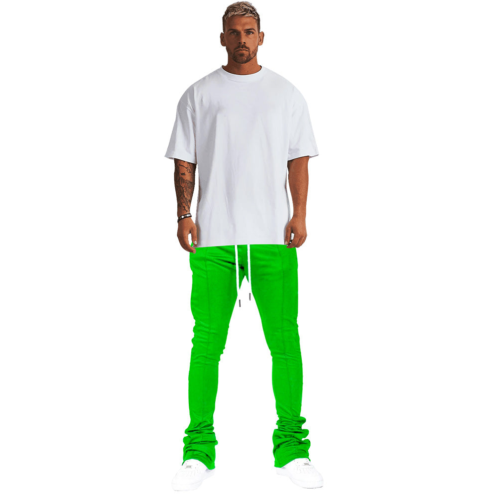 Custom Logo Stacked Sweat Pants Men Stackd Joggers Skinny Fashion Drawstring Flare Cargo Track Pants